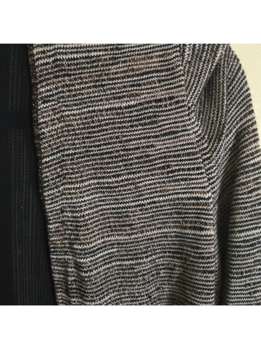 Nic + Zoe Y2K Open Front Gold Lurex Thread Black Crepe Trim Cardigan Size S